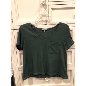 Olive Short Sleeve Crop Top with Front Pocket